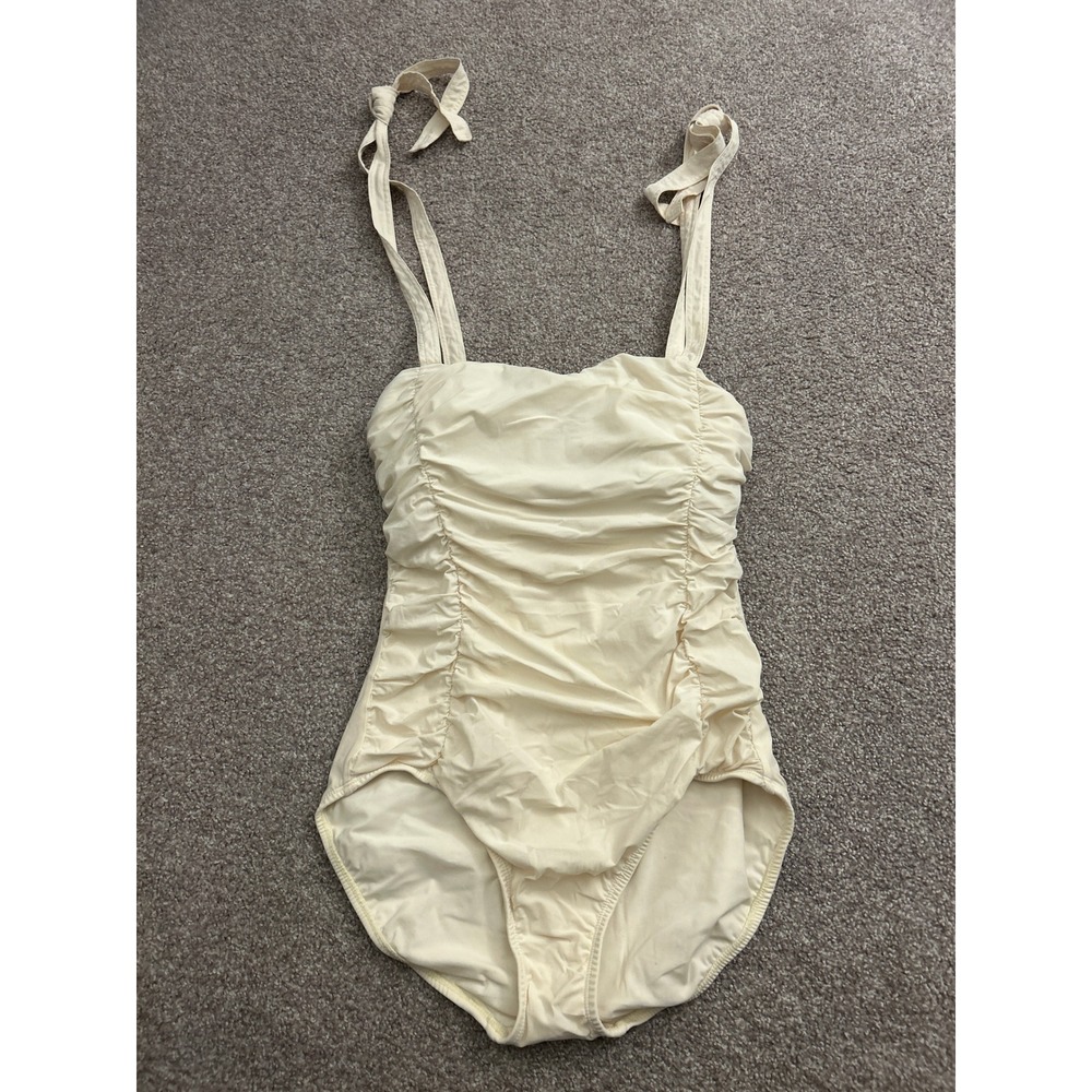 Hermoza‎ Ruched One Piece Swimsuit Womens 8 Cream Excellent Tie Shoulder Straps